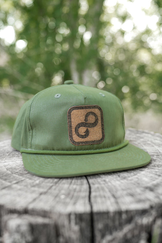 Green/Tan Flat Bill Rope Hat